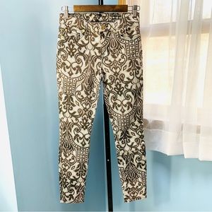 7 For All Mankind Cream and Brown Patterned Skinny Jeans